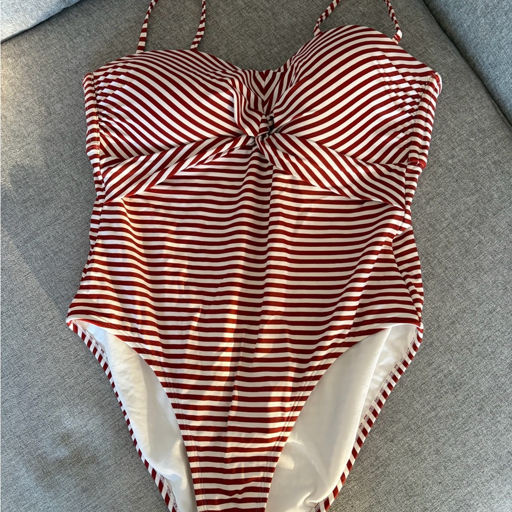 Kona Sol Rust and White Striped Swimsuit